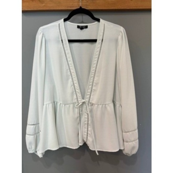 torrid Tops - Torrid White Ladder Stitch Tie Front Kimono Peplum Top 2X Boho Cottagecore Gauze
